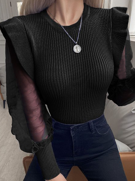

Autumn High Elasticity Regular Fit Crew Neck Daily Long sleeve Sweater, Black, Pullovers