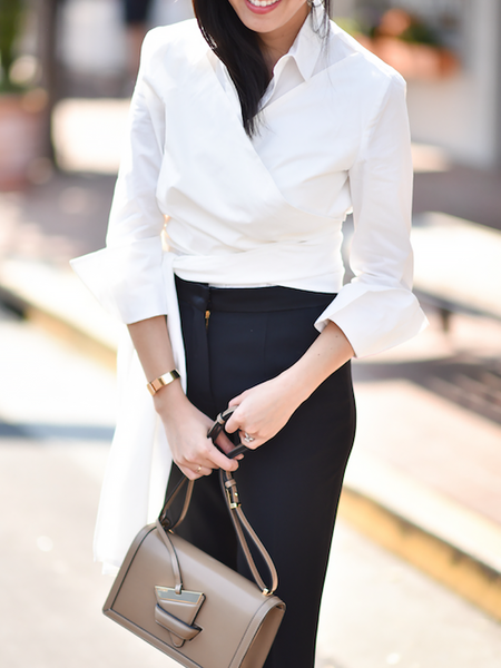 

Autumn Long sleeve H-Line Shirt Collar Urban Regular Fit Daily Blouse, White, Blouses and Shirts