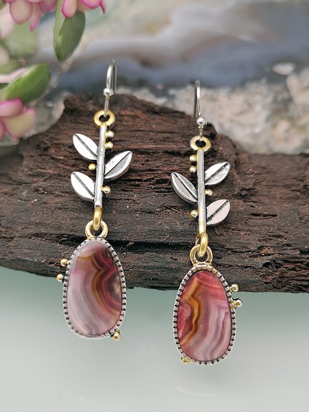 

Vintage Casual Leaf Agate Earrings, Silver, Earrings