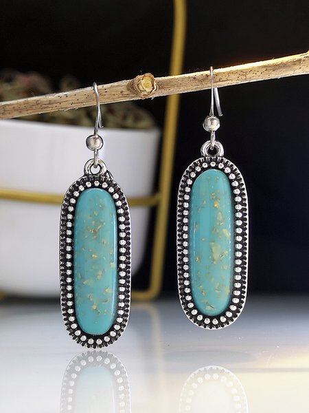 

Vintage Casual Turquoise Geometric Earrings, Silver, Earrings
