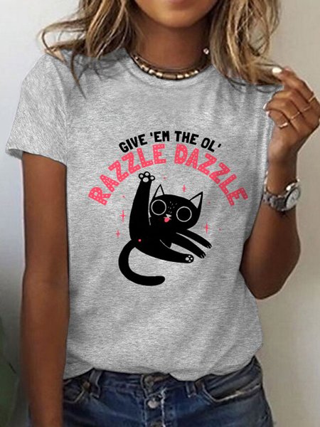

Cat Regular Fit Crew Neck The Ol' Razzle Dazzle T-Shirt, Gray, T-Shirts