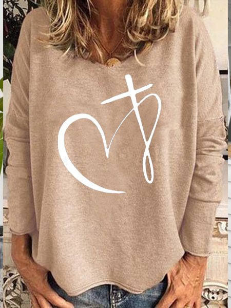 

Loose V Neck Casual T-Shirt, Khaki, Tops