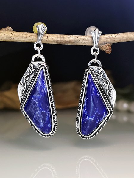 

Vintage Triangle Natural Stone Drop Earrings, Silver, Earrings