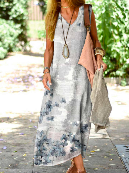 

Floral Loose Vacation V Neck Dresses, Multicolor, Dresses