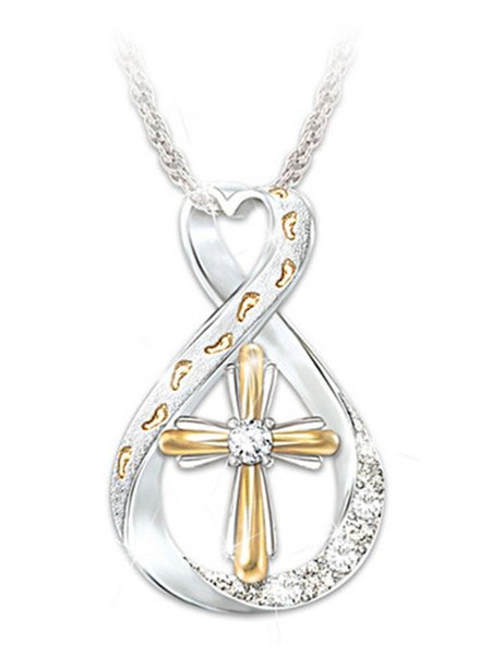 

Vintage Cross Footprint Diamond Pendant Necklace, As picture, Necklaces