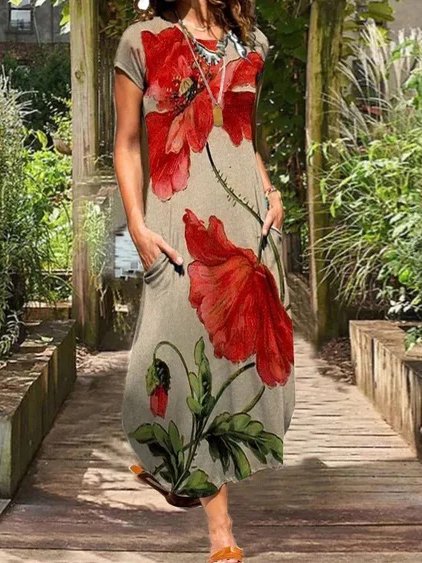

Casual Corn Floral Crew Neck Dresses, Multicolor, Dresses