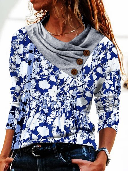 

Regular Fit Floral Casual Tops, Blue, Shirts & Blouses
