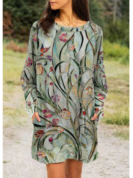 

Leaf Casual Cotton-Blend Loose Dresses, Multicolor, Dresses