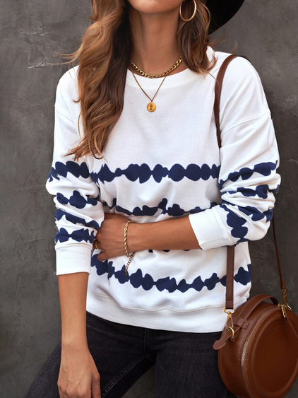 

Ribbed Crew Neck Knit Long Sleeve Sweatshirt in Casual Stripes, White, Sweatshirts & Hoodies