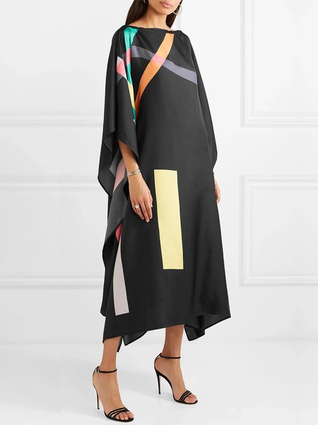 

Elegant Crew Neck Color Block Irregular Craftsmanship Dress, Black, Maxi Dresses
