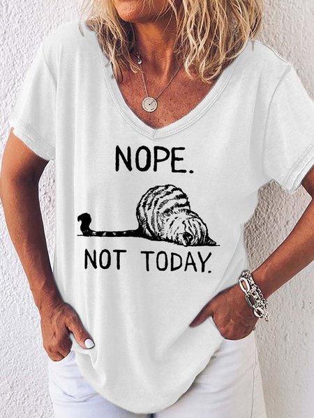 

Women Cat Letter Printing Regular Fit Casual T-Shirt, White, T-shirts