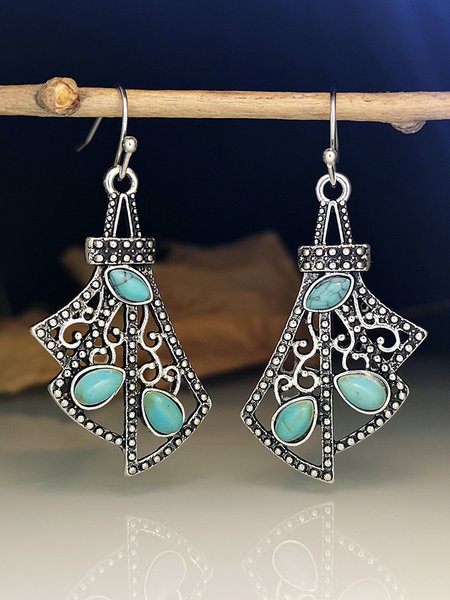 

Vintage Cutout Engraved Turquoise Earrings, Silver, Earrings
