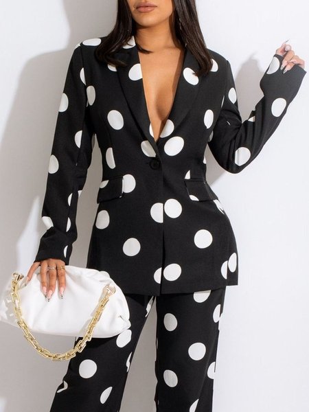 

Polka Dots Autumn Elegant Polyester Commuting Long sleeve Lapel Collar Regular Regular Blazer for Women, Black, Blazers