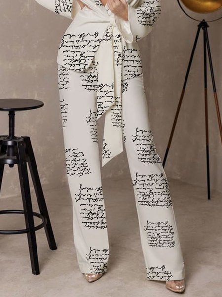 

Daily High Waist Text Letters Urban Fashion Pants, White, Wide Leg Pants