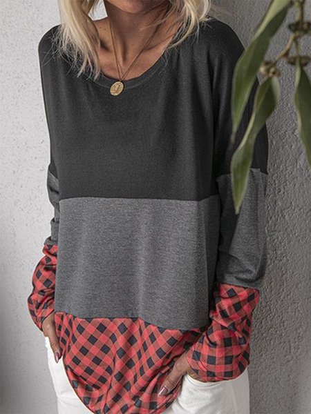 

Color Block Plaid V Neck T-Shirt, Multicolor, T-Shirts