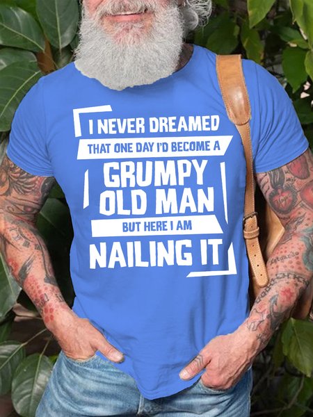 

Mens GRUMPY OLD MAN NAILING IT Cotton Casual T-Shirt, Light blue, T-shirts