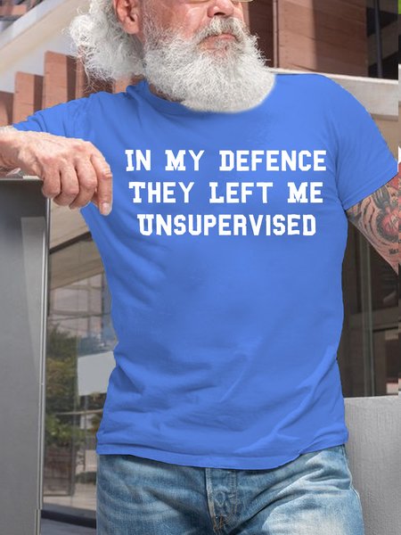 

Mens Funny In My Defence Casual Crew Neck Cotton T-Shirt, Light blue, T-shirts