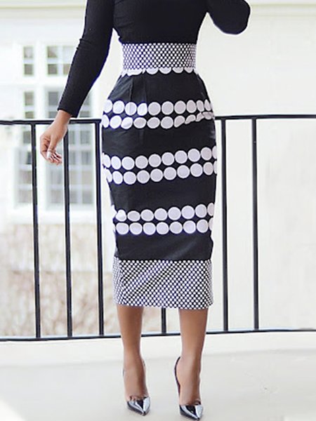 

Polka Dots Regular Fit Urban Skirt, Black-white, Midi Skirts