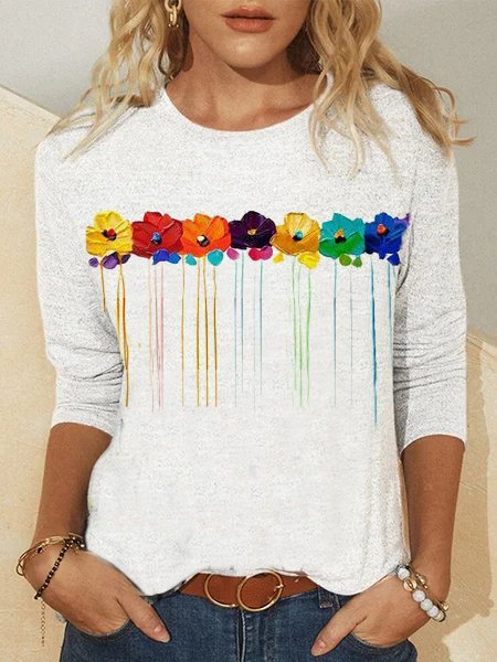 

Casual Floral Regular Fit T-Shirt, White, Tops