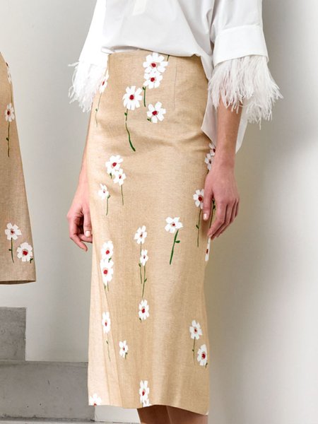 

Floral Midi Daily Regular Fit Elegant Skirt, Yellow, Maxi Skirts
