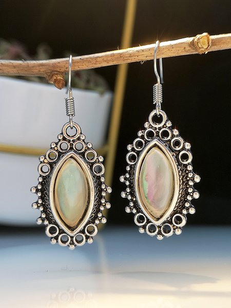 

Casual Vintage Natural Shell Moonstone Earrings, Silver, Earrings