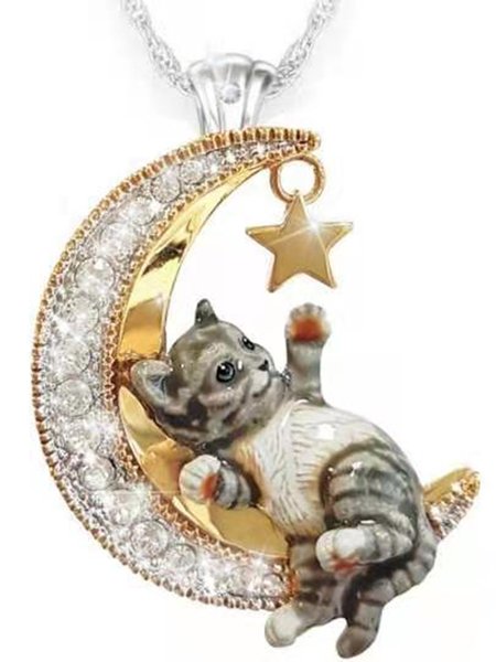 

Casual Diamond Moon Kitten Necklace, Golden, Necklaces