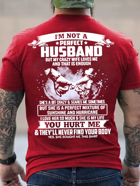 

Men Funny I Am Not Perfect Husband Loose Casual T-Shirt, Red, T-shirts