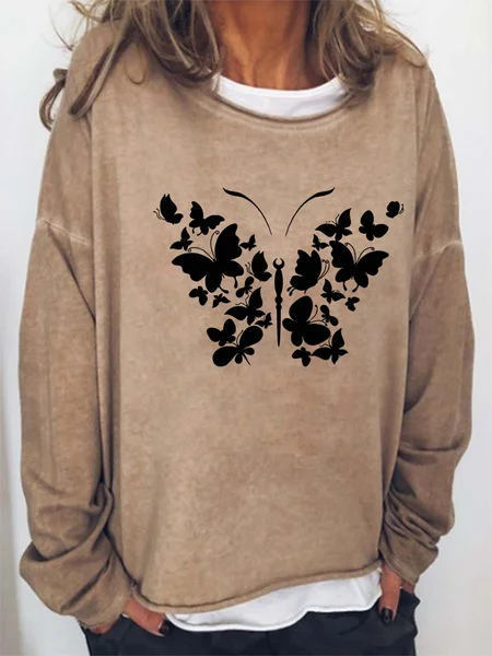 

Women Butterfly Printing Casual Loose Animal Sweatshirts, Khaki, Hoodies&Sweatshirts