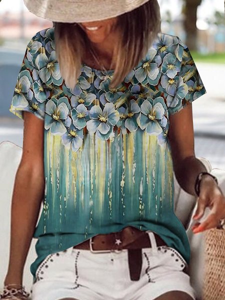 

Gradient floral blouse T-shirt plus size, Green, T-Shirts