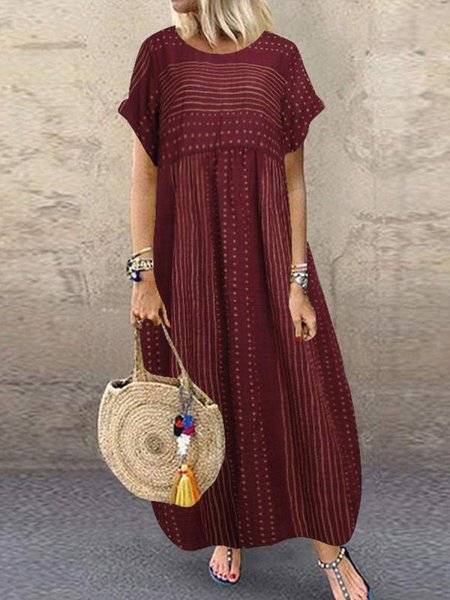 

Casual Striped Crew Neck Loose Dress, Crimson, Dresses