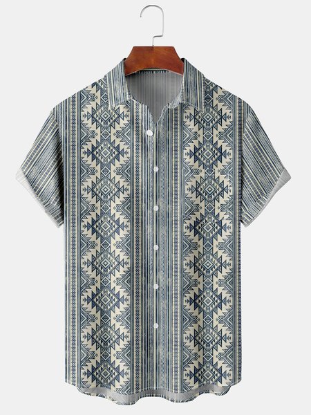 

Men's Striped Print Casual Breathable Hawaiian Short Sleeve Shirt, Blue, Men's Floral shirt