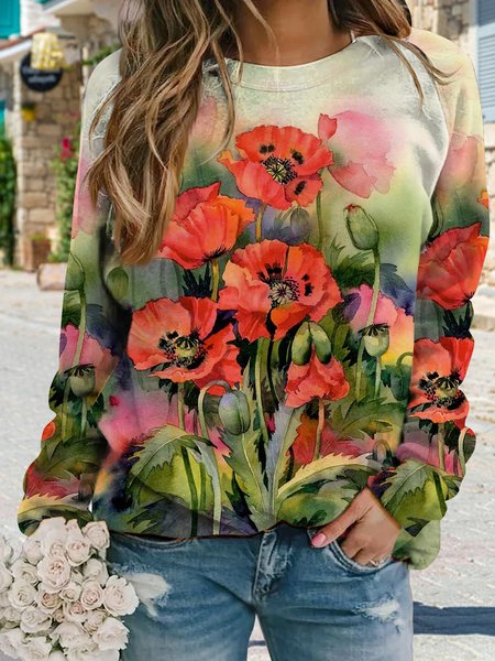 

Red flower loose holiday jacket sweater plus size, Multicolor, Sweatshirts & Hoodies