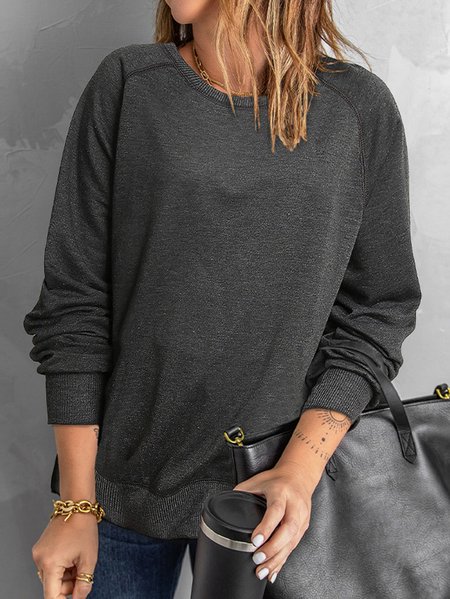 

Plain Ribbed Neck Panel Casual Pullover Sweatshirt, Deep gray, Sweatshirts & Hoodies