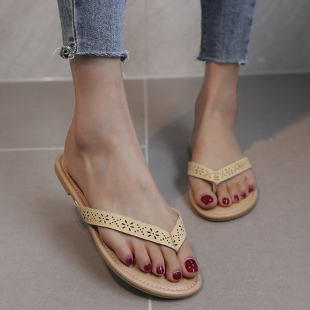 

Vintage Hollow Soft Sole Thong Slippers Beach Shoes, Khaki, Sandals & Slippers