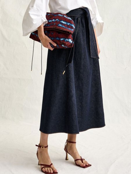 

Deep Blue A-Line Midi Daily Regular Fit Simple Skirt, Maxi Skirts
