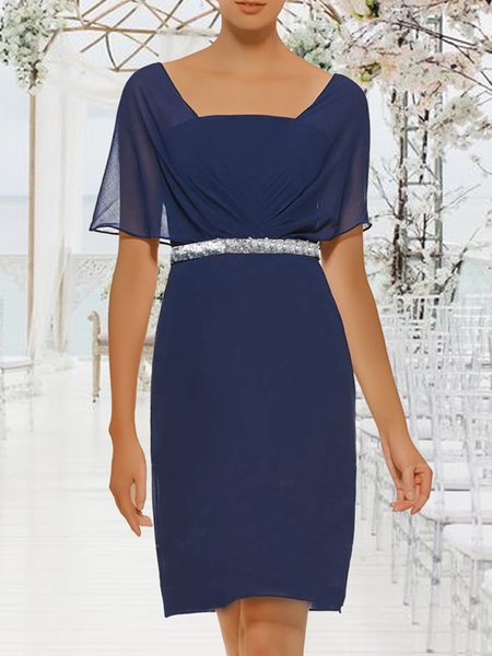 

Chiffon Sequin elegant short Prom Dress, Deep blue, Dresses