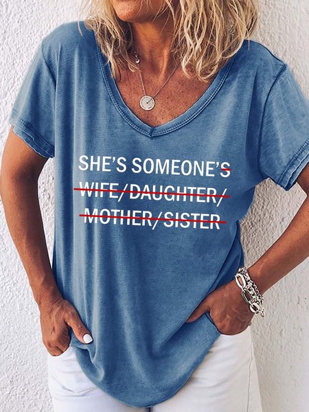 

Women Figure Letter Casual Cotton-Blend T-Shirt, Blue, T-shirts