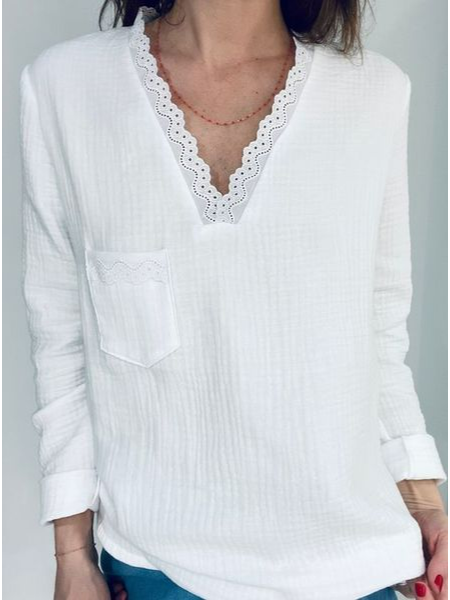 

Loose Plain Casual Tops, White, Tops