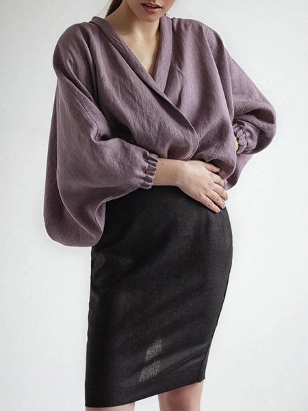 

Daily Three Quarter Plain Cross Neck Regular Fit Top, Purple, Blouses and Shirts