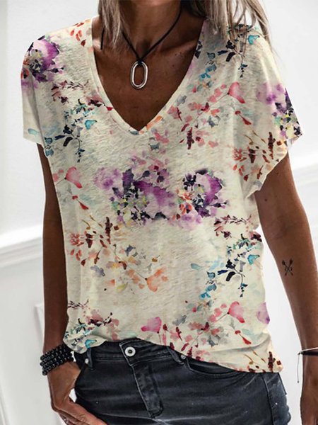 V Neck Casual Loose T Shirt