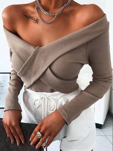 

Urban Plain Cold Shoulder Top, Apricot, Tops