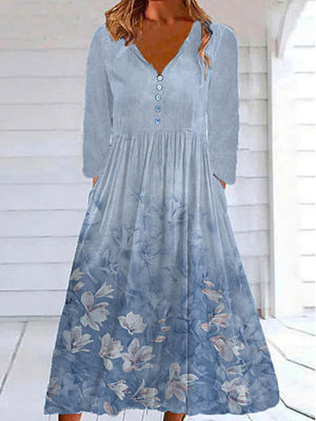 

Floral V Neck Cotton-Blend Dresses, Multicolor, Dresses