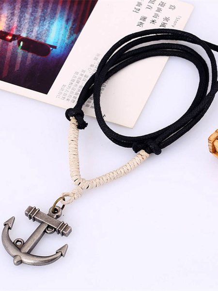 

Mens Vintage Hemp Rope Braided Vintage Alloy Anchor Necklace, White, Men Bracelets