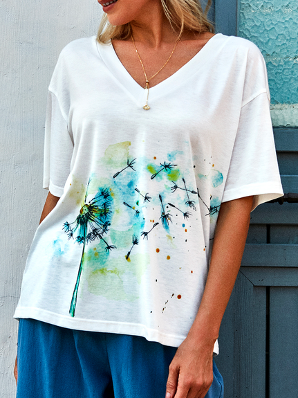 

Loose Dandelion V Neck Blouse, White, Shirts & Blouses