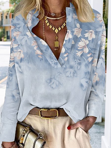 

Gradient floral blouse shirt plus size, Blue, Blouses & Shirts