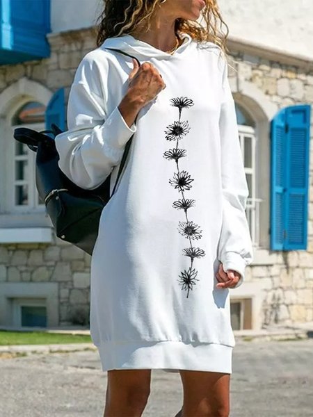 

Casual Hoodie Loose Dresses, White, Dresses