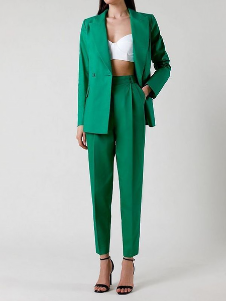 

Autumn H-Line Long sleeve No Elasticity Lapel Collar Urban Blazer, Green, Blazers