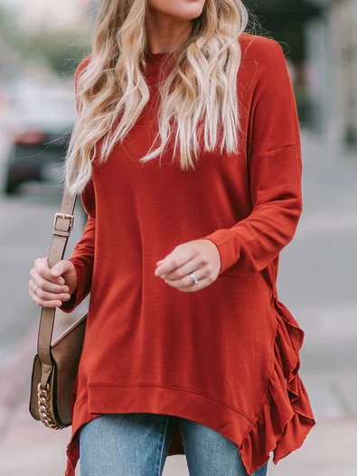 

Casual Plain Crew Neck Sweatshirts, Brick red, Sweatshirts & Hoodies