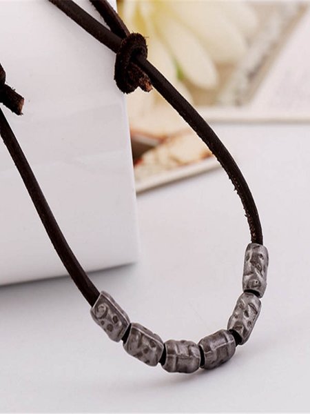 

Men's Vintage Rough Mineral Beach Leather Necklace, Black-coffee, Men Bracelets