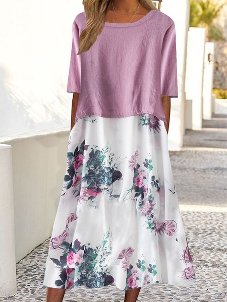 

Casual Crew Neck Floral Dresses, Pink, Dresses